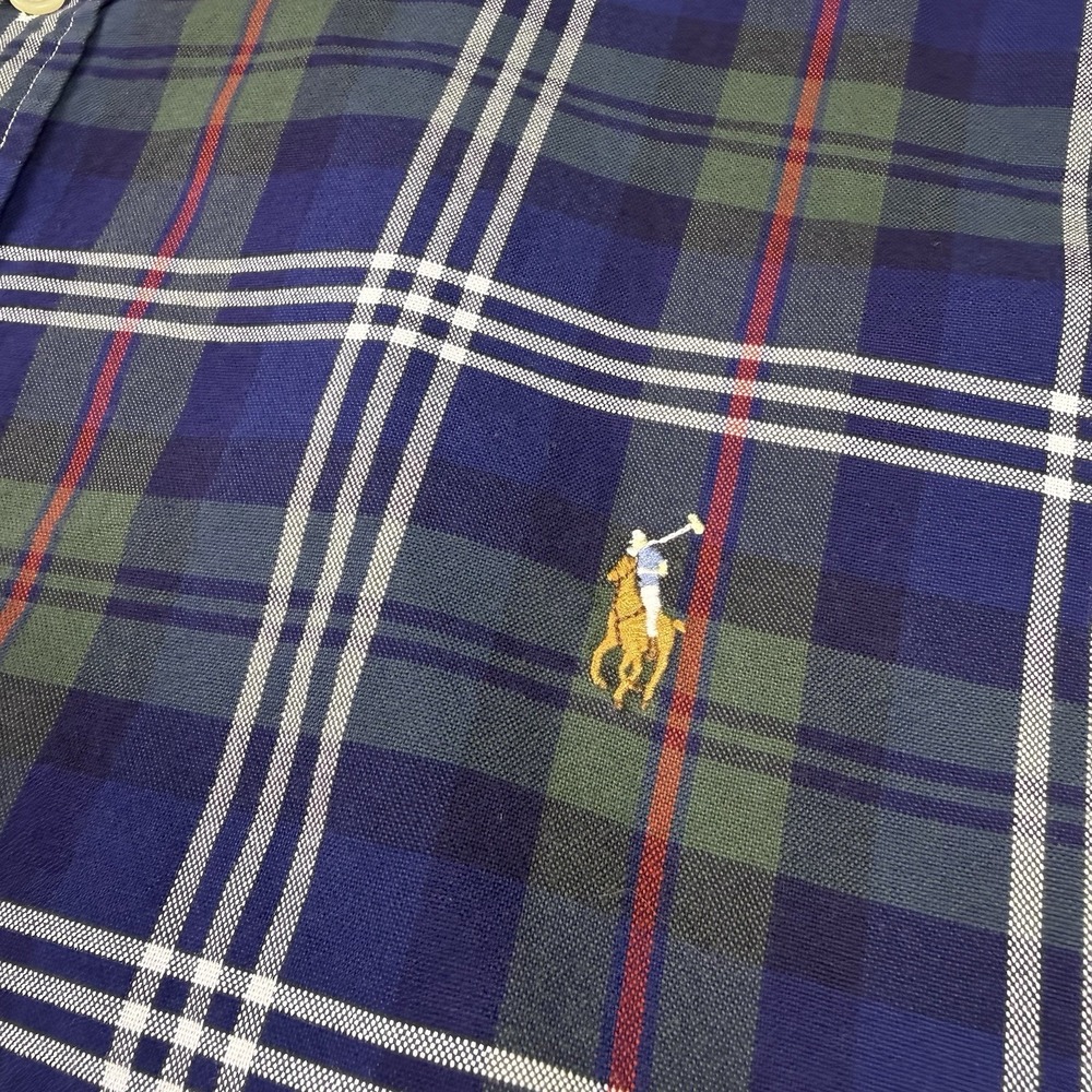 Ralph Lauren Shirt Mens 3xb Green Blue Red Plaid Oxford Flesh Pony Preppy Casual - Picture 3 of 12